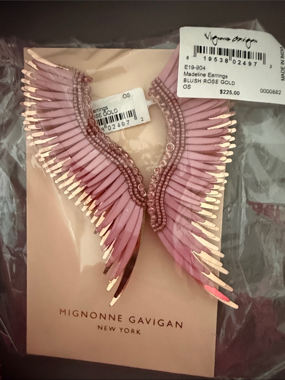 Mignonne Gavigan post earrings in blush pink and rose gold metallic NWT
